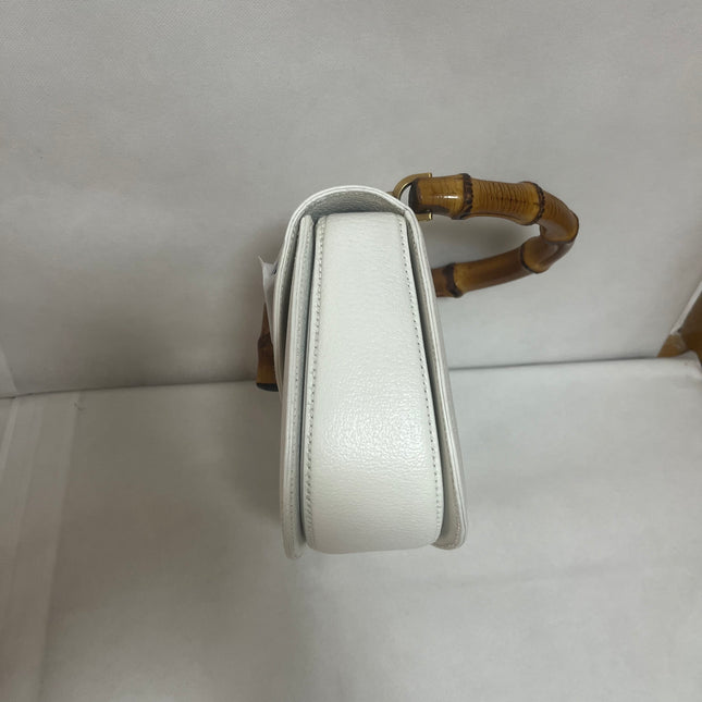 Gucci Bamboo 1947 Top Handle Bag White Grained Leather Medium