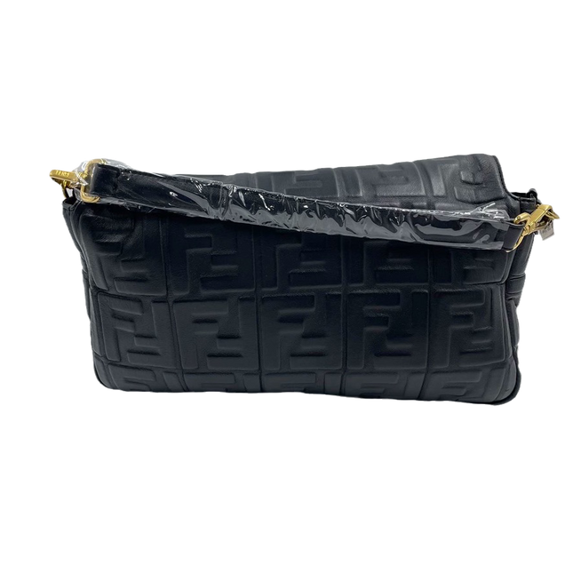Sold Fendi Baguette Black Leather 3D FF Motif Crossbody bag Large
