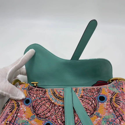 Dior In Lights Saddle Medium Multicolor Beads and Calfskin Leather Shoulder Bag