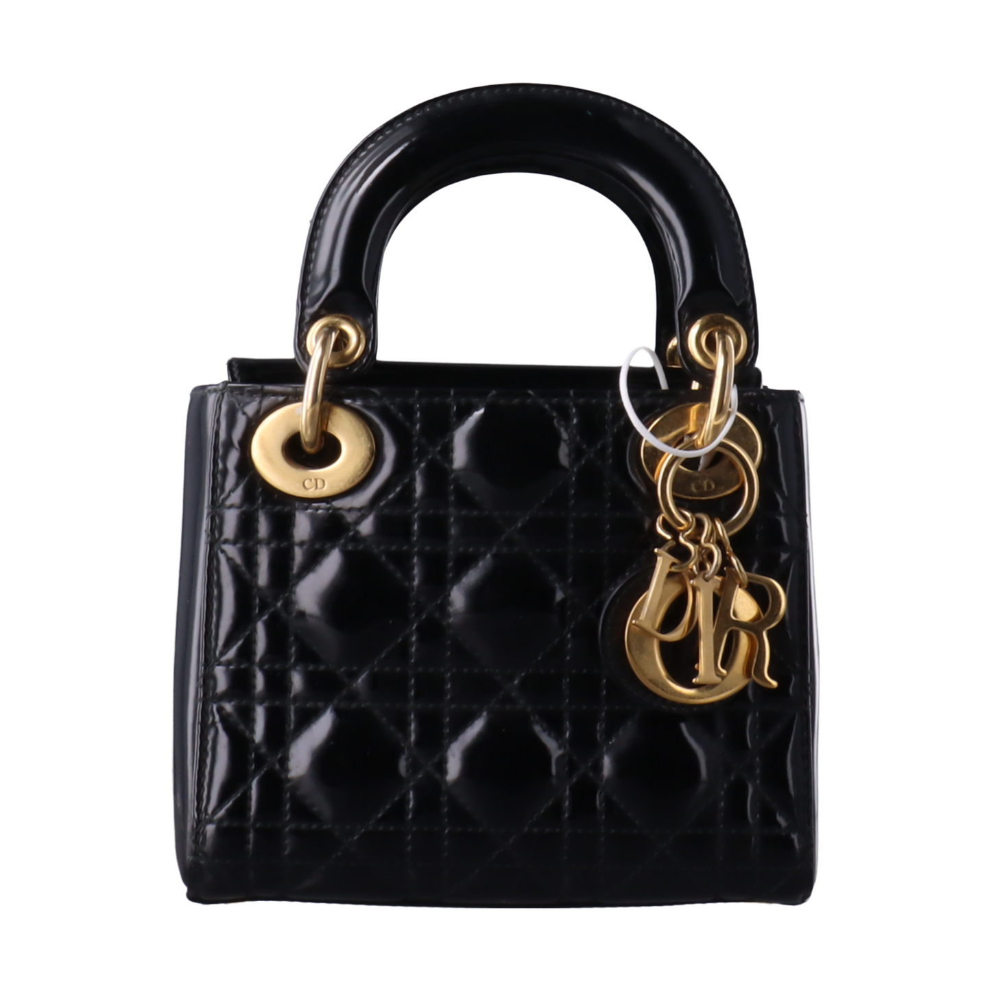 Lady Dior Mini Black Patent Leather handbag with gold hardware Leather Strap