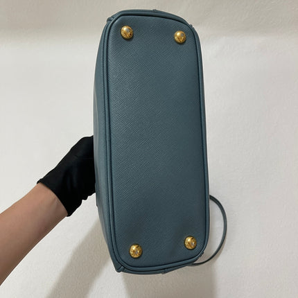 Prada Galleria Saffiano Leather Mini Grey Blue Handbag with Strap