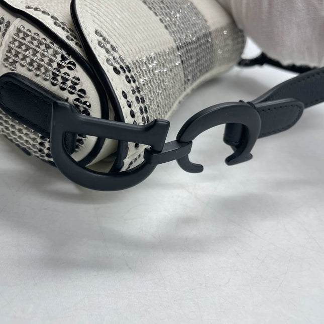 Sold Dior Saddle Mini Beaded Black and White checkered Pattern