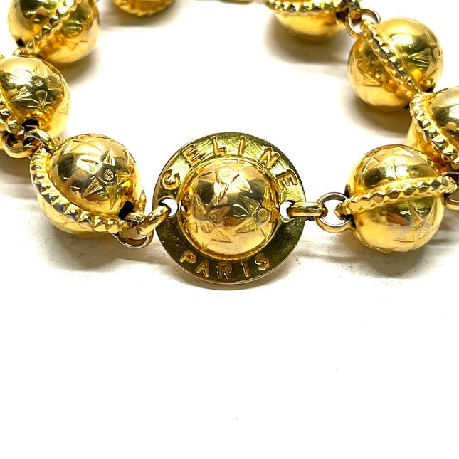 Celine 1990s Gold-tone Triomphe Planet Link Charm Bracelet