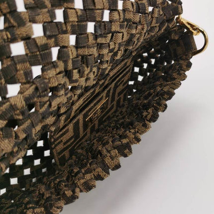 Fendi Baguette Mini Canvas Crochet Zucca Dark Green and Gold Hardware