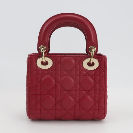 Lady Dior Mini 2020 Dark Red Lambskin Leather Gold HW Chain Strap