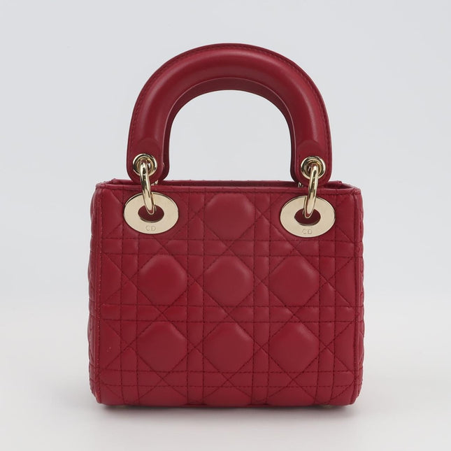 Lady Dior Mini 2020 Dark Red Lambskin Leather Gold HW Chain Strap