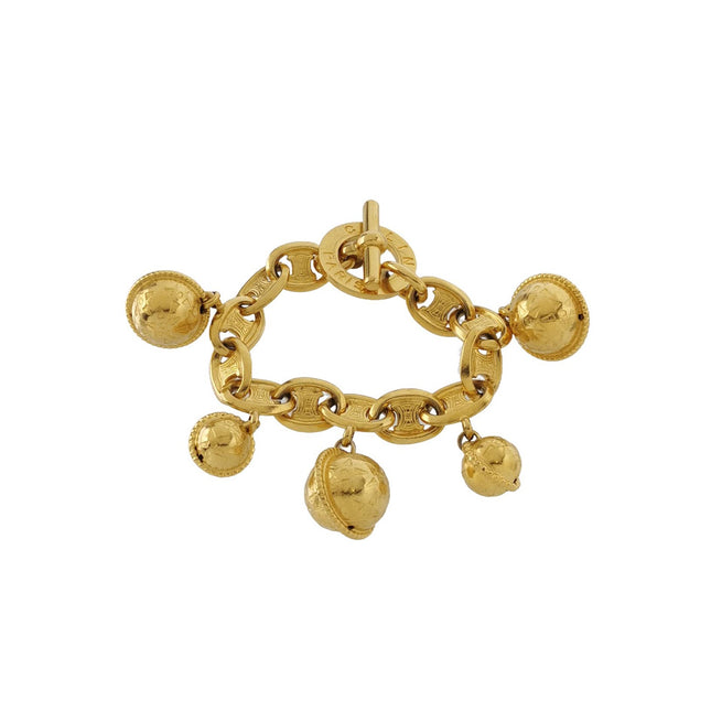 Celine 1990s Vintage Gold-tone Triomphe Planet Link Charm Bracelet