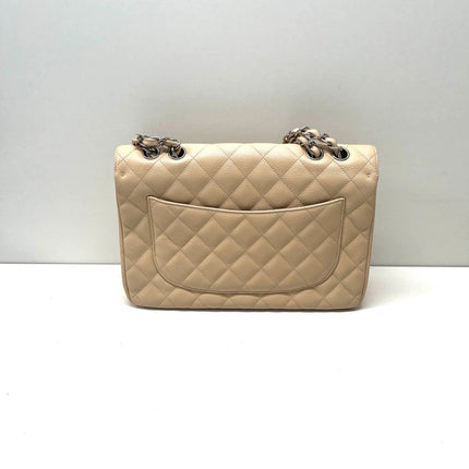 Chanel Classic Flap Jumbo 2009 Beige Caviar Leather Single Flap Silver Hardware