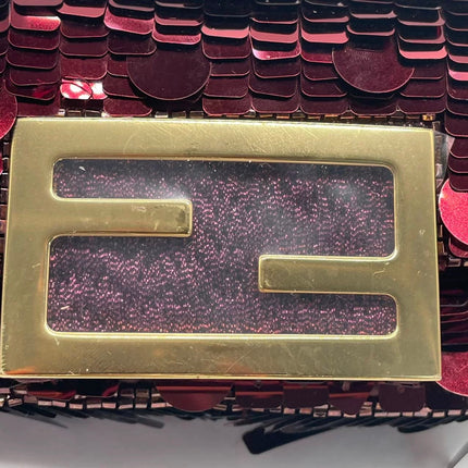 Fendi Nano Baguette Charm Red Sequins Satin Interior Chain Strap