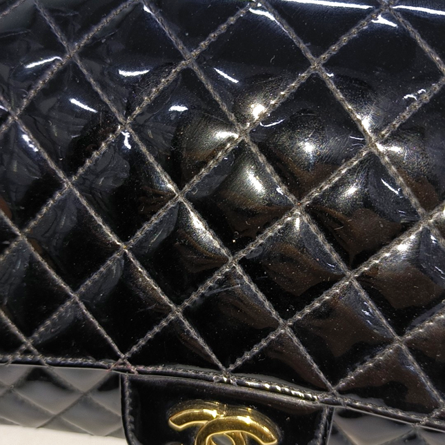 Chanel Classic Flap Medium Black Patent Leather Gold HW Seasonal Chain