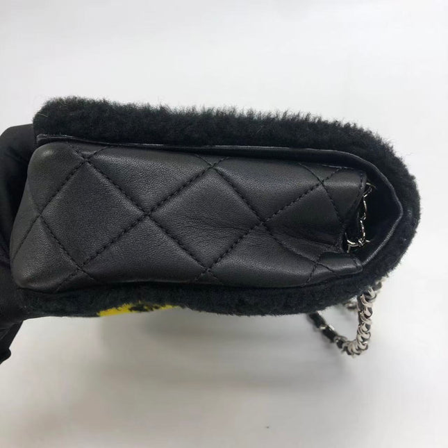 Chanel Medium Flap Bag Shearling and Leather Pop Art N.5 Silver Hardware