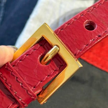 FENDI Baguette Red Crinkled Patent Leather Shoulder Bag