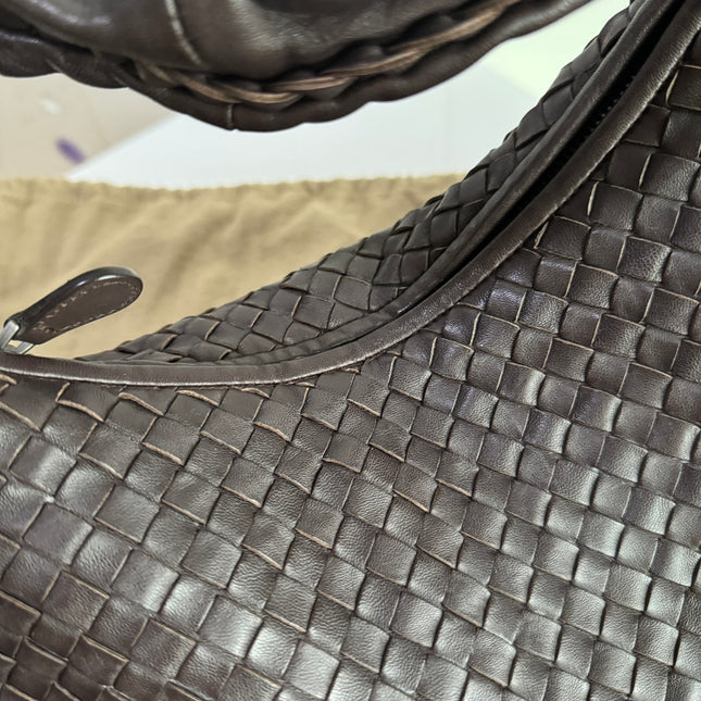 Sold Bottega Veneta Belly Hobo Intrecciato Lambskin Leather Dark Chocolate Brown Large 50cm