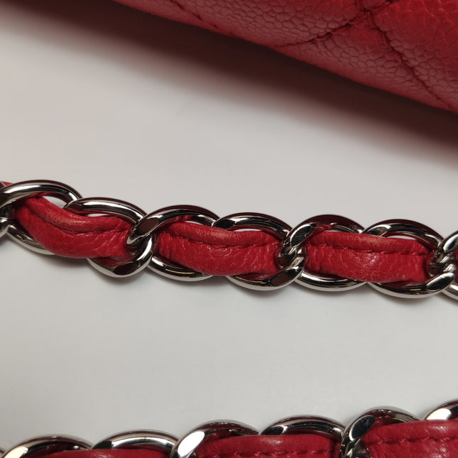 Chanel Classic Flap Maxi Red Caviar Leather Silver-tone Hardware Giant CC Logo