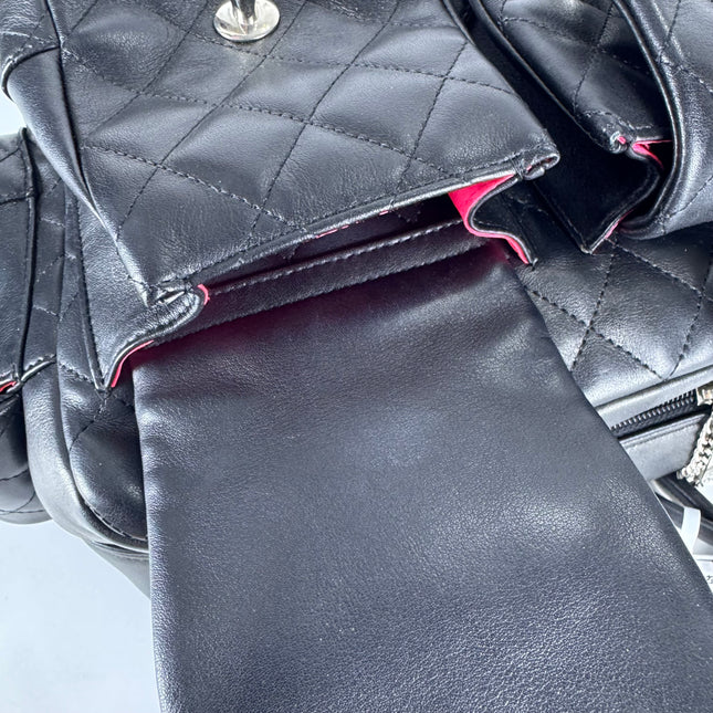Sac Reporter Ligne Cambon Chanel en cuir de veau noir multipoches taille moyenne
