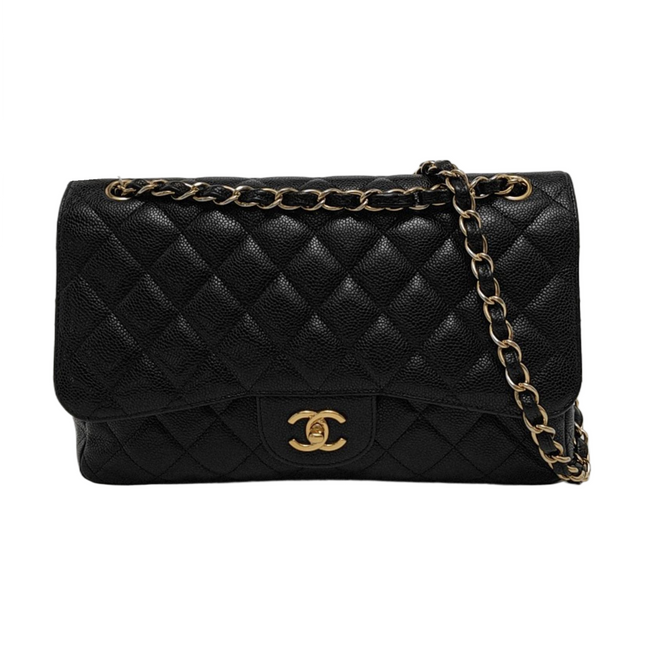 Chanel Classic Flap Jumbo Black Caviar Leather Double Flap with Gold Hardware-Luxbags