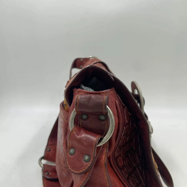 Dior Vintage Gaucho Large Red Leather Crocodile Embossed Crossbody Bag