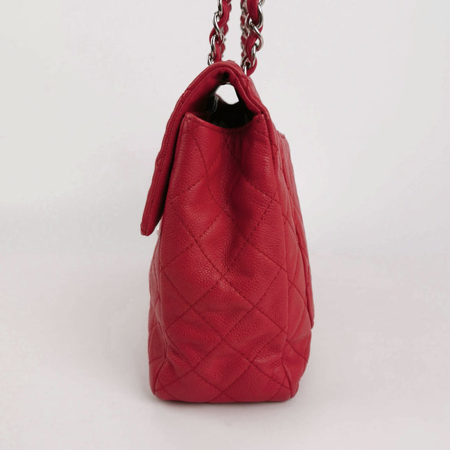 Chanel Classic Flap Maxi Red Caviar Leather Silver-tone Hardware Giant CC Logo