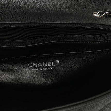 Chanel Classic Flap Jumbo Black Caviar Leather Single Flap Silver Hardware 2006-08
