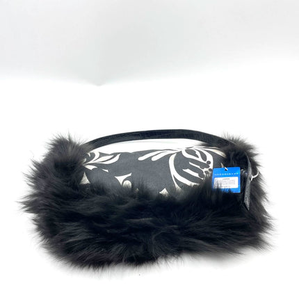 Fendi Baguette Black Print Fabric and Furry Shoulder Bag