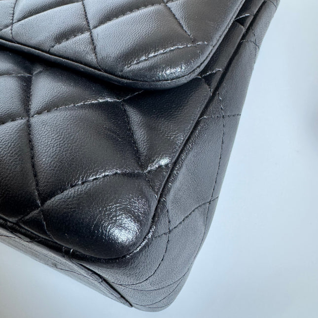Chanel Classic Flap Maxi Black Lambskin Leather Double Flap with Gold-tone Hardware