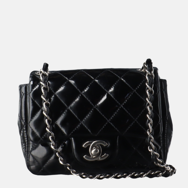 Chanel Classic Flap Mini Square Black Patent Lambskin Crossbody Bag, 2012-2013-Luxbags