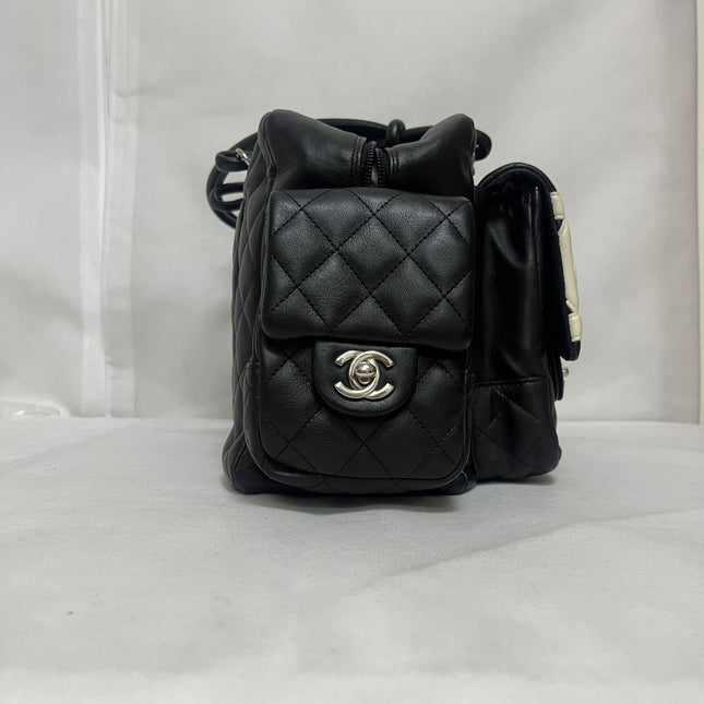 Chanel Cambon Multi-pocket Ligne Reporter Bag Large Black Calfskin Leather White Logo