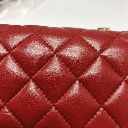 Chanel Classic Flap Mini Square Red Lambskin Leather Gold Hardware