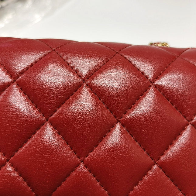 Chanel Classic Flap Mini Square Red Lambskin Leather Gold Hardware