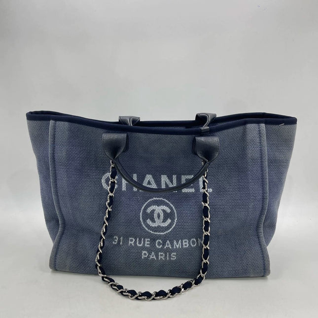 Chanel Deauville Tote Medium Navy Denim Top Handle