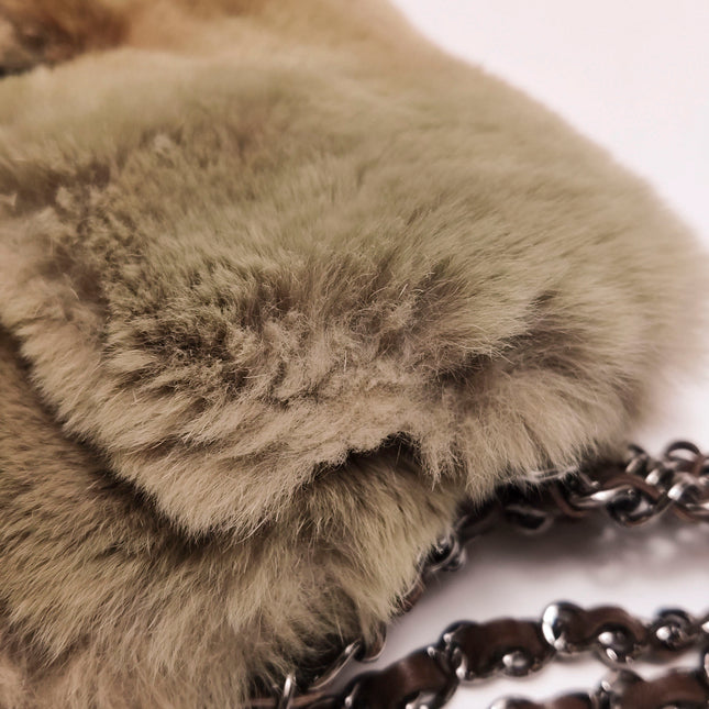 Chanel Fur Flap Bag Brown Grey Chincilla Bag Multi-Layer Chain