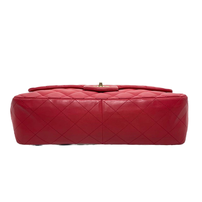 Chanel Classic Flap 2009 Large Red Leather Gold Hardware Velvet Chain Matelasse Strap