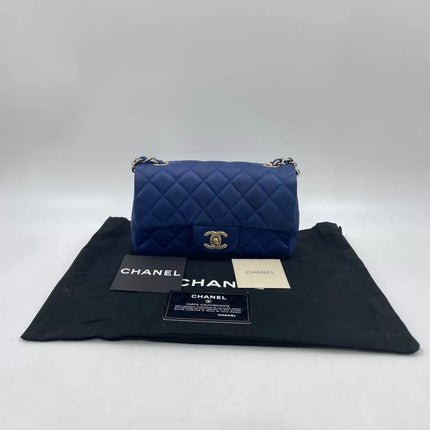 Chanel Classic Flap Mini 2013 Blue Silk Satin Gold Hardware