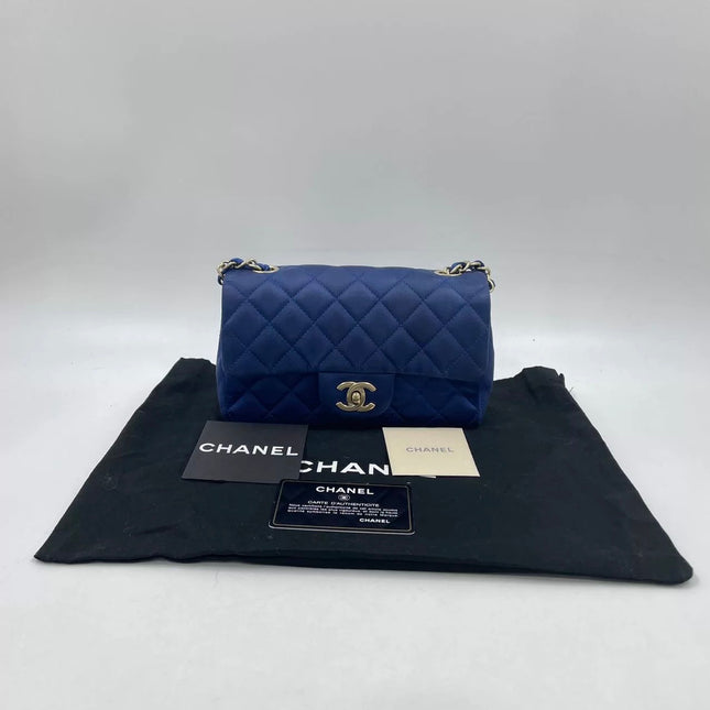 Chanel Classic Flap Mini 2013 Blue Silk Satin Gold Hardware