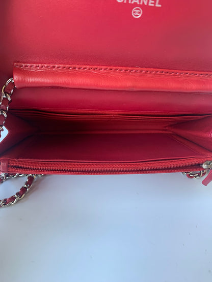 Sold Chanel Wallet On Chains WOC Timeless/ Classic Red Lambskin Leather