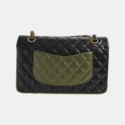 Chanel Timeless Classic Flap Medium Tricolor Black Green Lambskin Leather Gold-tone Hardware