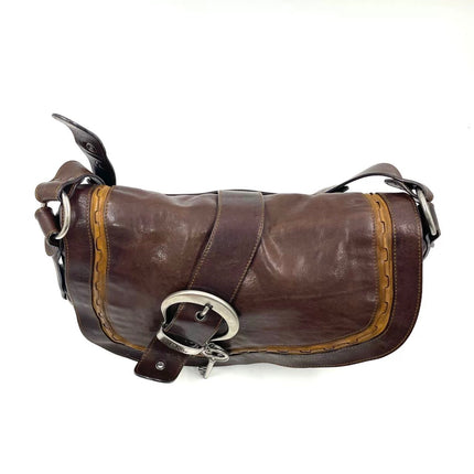 Dior Vintage Gaucho Large Dark Brown Leather Crossbody Bag 36cm