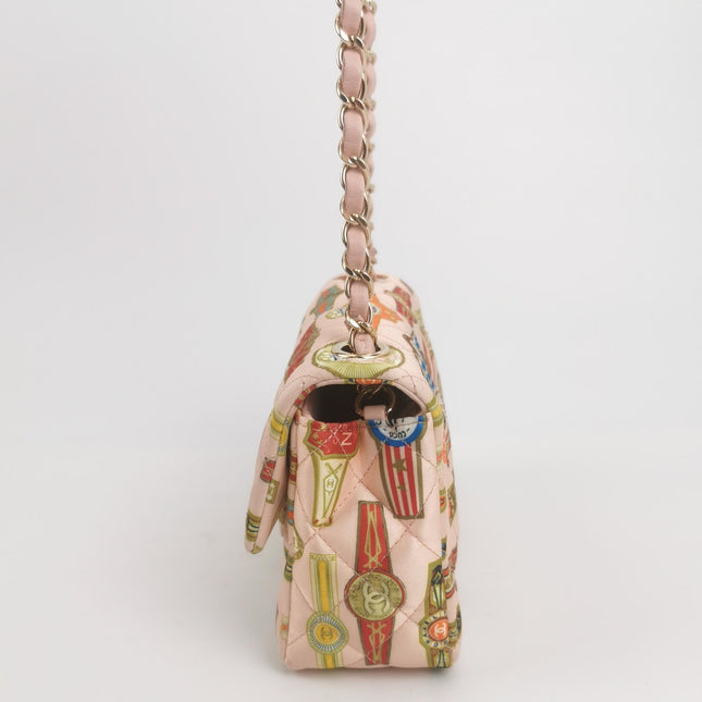 Chanel Classic Flap Mini Satin Paris Cuba Cigar Label Print Pink Multicolor, 2017