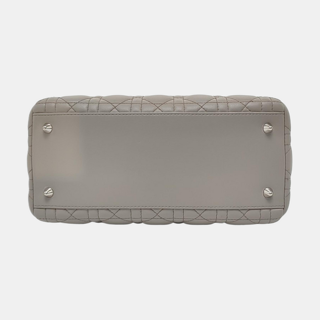 Lady Dior Medium Grey Lambskin Leather Silver Hardware Leather Strap