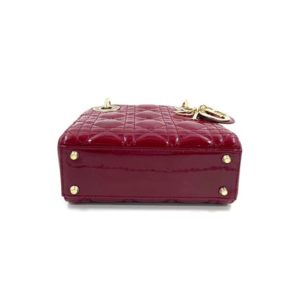Lady Dior Mini Handbag 2017 Red Patent Leather Gold-tone Chain Strap