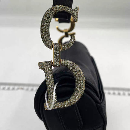 Dior Saddle Mini Silk Handbag Black with crystals