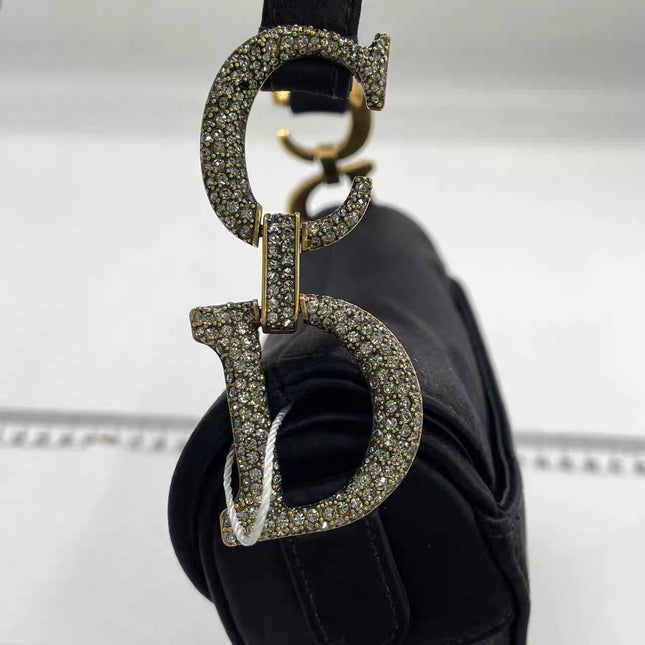 Dior Saddle Mini Silk Handbag Black with crystals