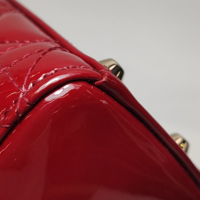 Lady Dior Mini Handbag 2017 Red Patent Leather Gold-tone Chain Strap