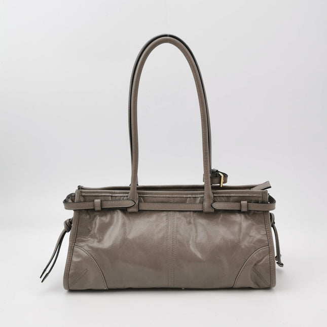 Prada Bonnie Medium Soft Lux Grey Shiny Calfskin Leather Shoulder Bag