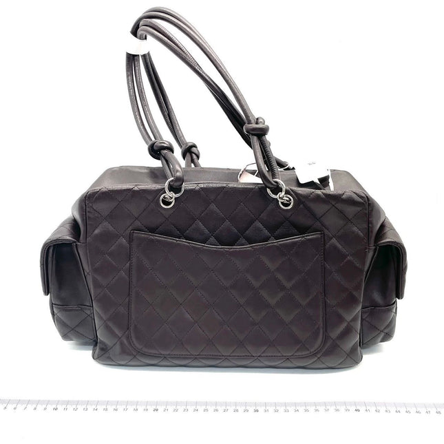 Chanel Cambon Large Dark Brown Calfskin Leather Double Strap Handbag