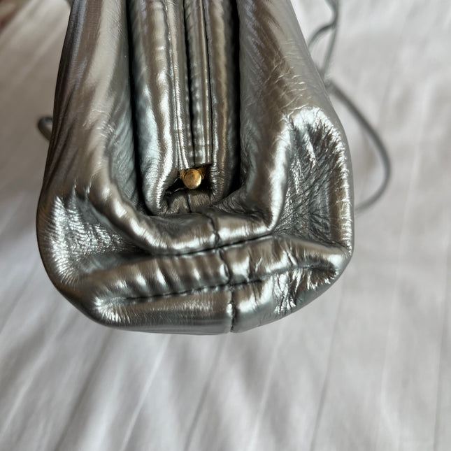 Bottega Veneta Pouch Mini Silver Leather Tree Trunk Pattern Crossbody Bag