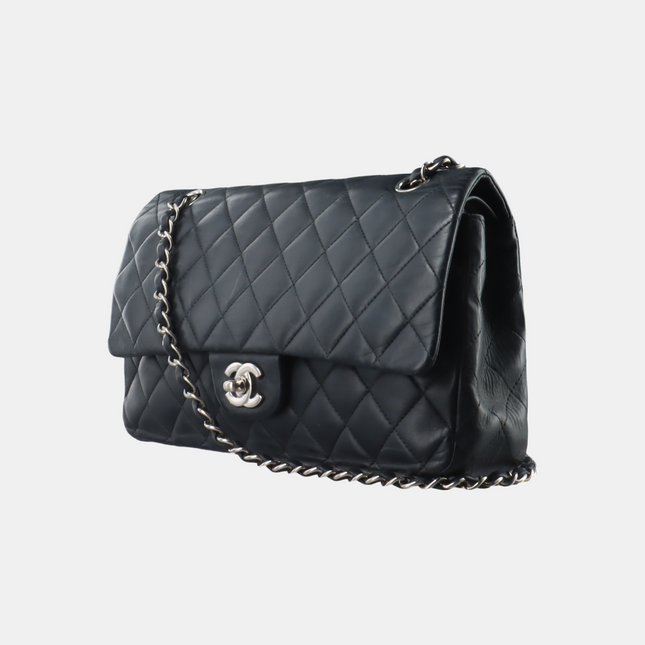 Chanel Timeless Classic Flap Medium Black Lambskin Leather Silver Hardware, 2009-2010