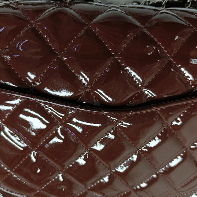 Chanel Classic Flap Medium Burgundy Patent Leather Silver Hardware