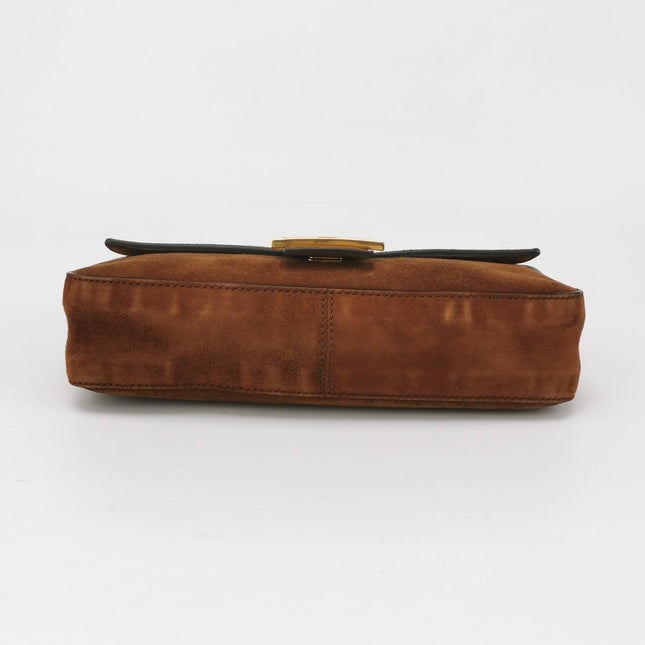 Fendi Baguette Selleria Suede Leather Crossbody Bag Medium Caramel Tan