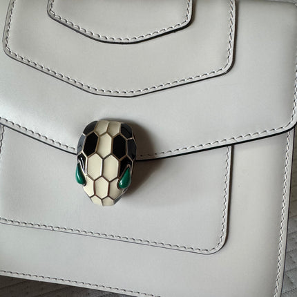 Bvlgari Serpenti Forever Small Leather Top Handle Crossbody Bag White